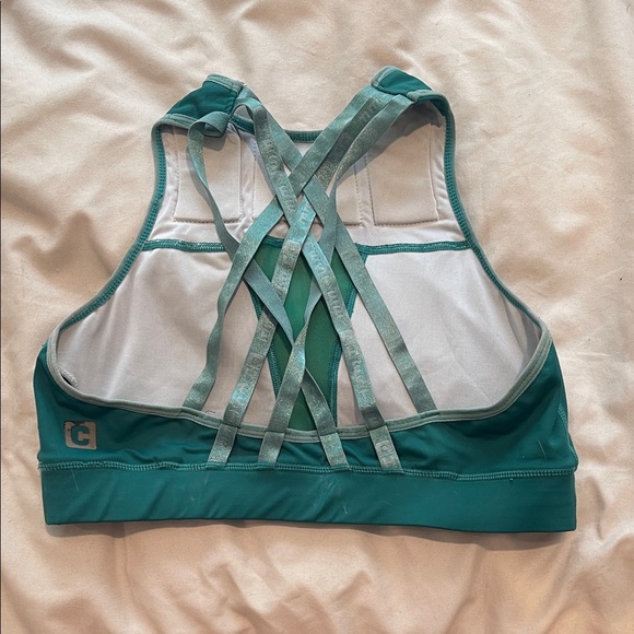 The Chestee Teal High-Neck Sports Bra - Picture 2 of 4